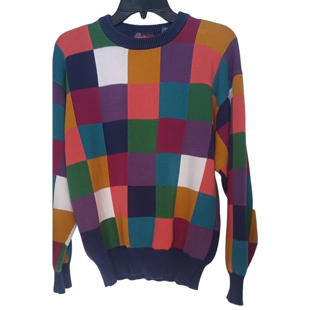 Vintage 90s Smith-Forester Multi-Color Block Knit Pullover Sweater Size Medium - Picture 3 of 6